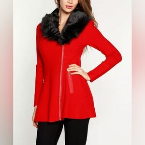 BELLDINI | Women's Black Label Faux Fur Collar Cardigan Sweater